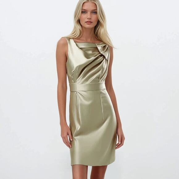 YOANA BARASCHI Gold Champagne Tan Silk Sleeveless Mini Cocktail Dress - Picture 1 of 11